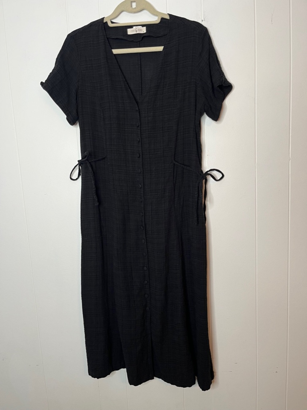 Odd Bird Dilek Dress Short Sleeve Button Front Side ties Black Plaid